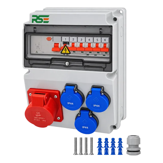 Stenski razdelilnik CEE 32 A + 3× 230 V s FID